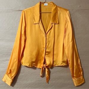 Aritzia | Wilfred Tie-Front Blouse Satin Button Front Top Marigold Size S